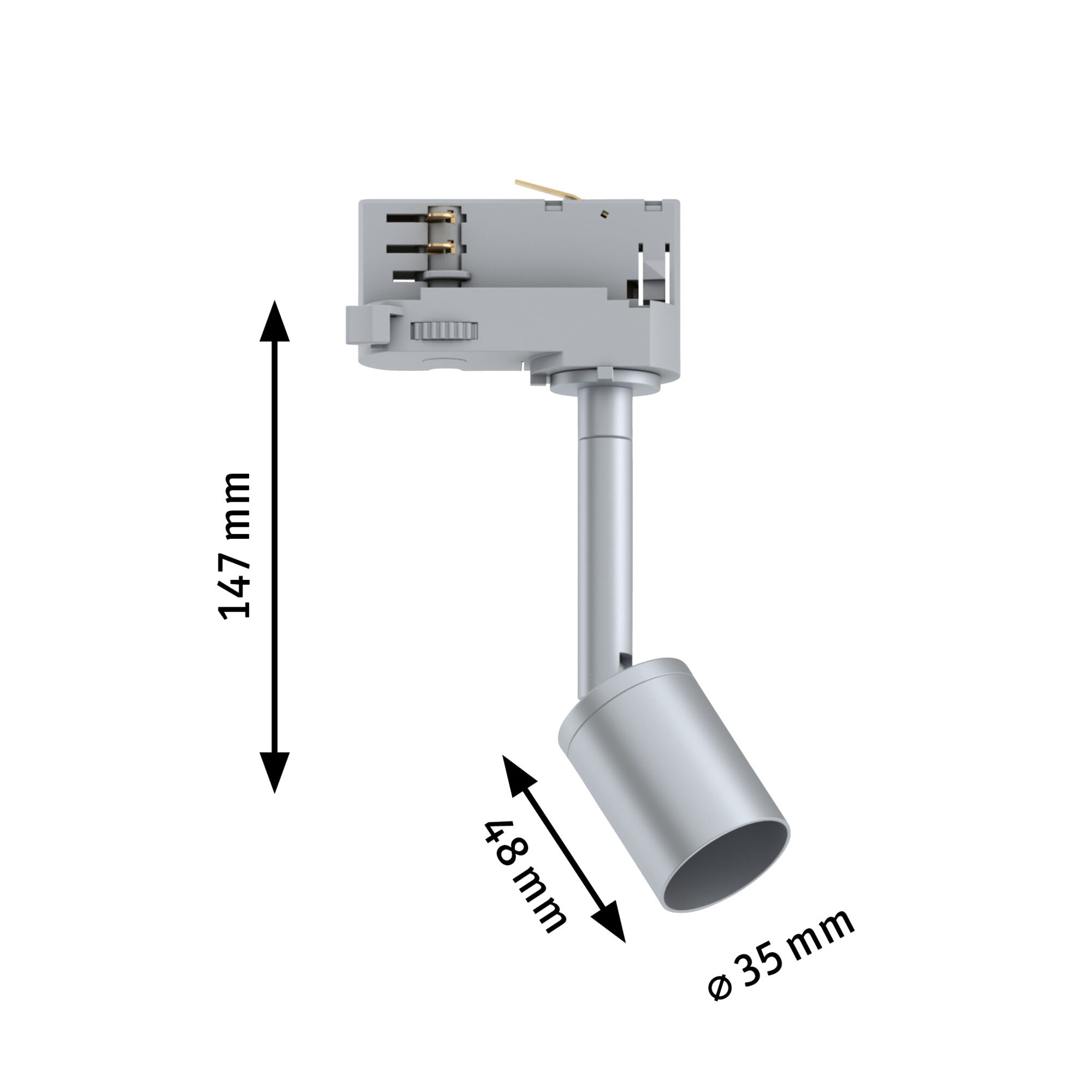 Grauer LED-Strahler aus Metall mit 147 mm Höhe und 35 mm Durchmesser für moderne Beleuchtung