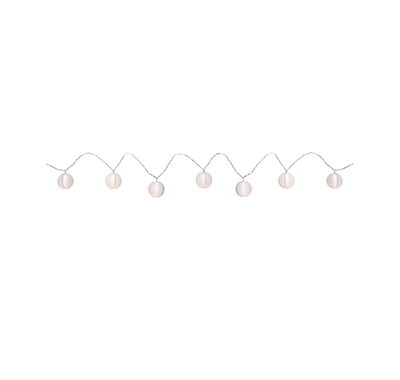 Guirlande lumineuse avec sept lanternes en papier blanc sur fil argenté pour décoration d'ambiance