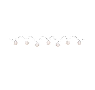 String lights with seven white paper lanterns on silver wire for atmospheric decoration