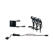 Ensemble de projecteurs LED de jardin noirs avec piquets, câble et alimentation pour éclairage extérieur