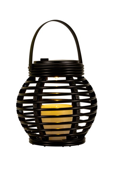 Lanterne noire en métal avec lumière LED intégrée pour une ambiance chaleureuse en extérieur