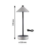 Modern table lamp with grey leather shade and black metal frame, includes USB cable for lighting