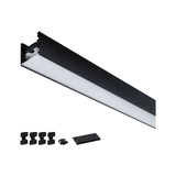 Black LED aluminum profile with frosted diffuser and mounting accessories for modern lighting setups