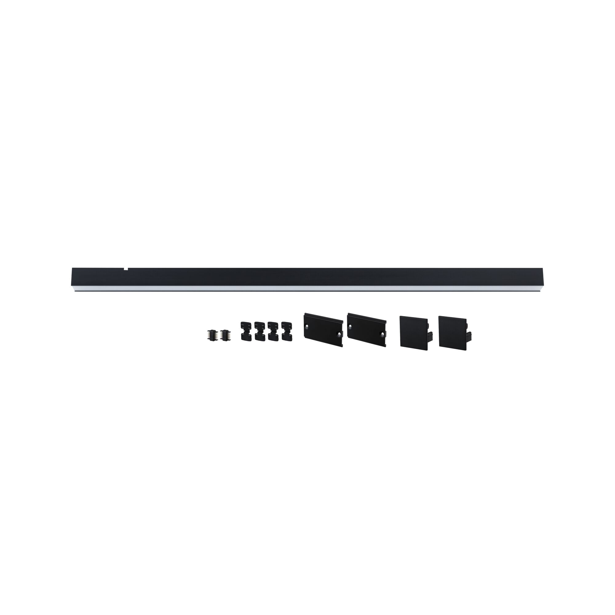 Rail LED en aluminium noir avec accessoires de montage pour installations d'éclairage intérieur flexibles