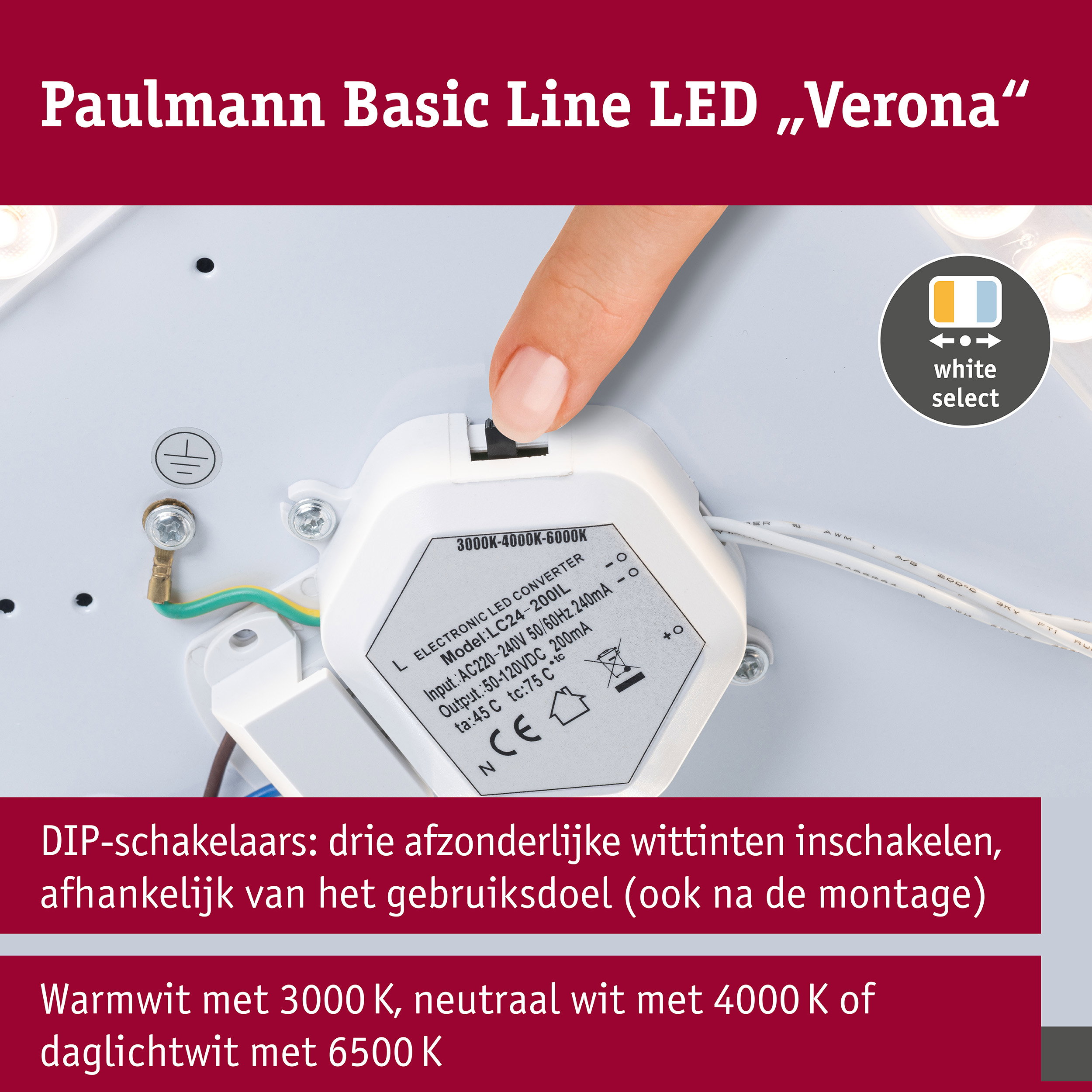 LED-plafondlamp Verona White Select 375mm 230V 21,2W Wit