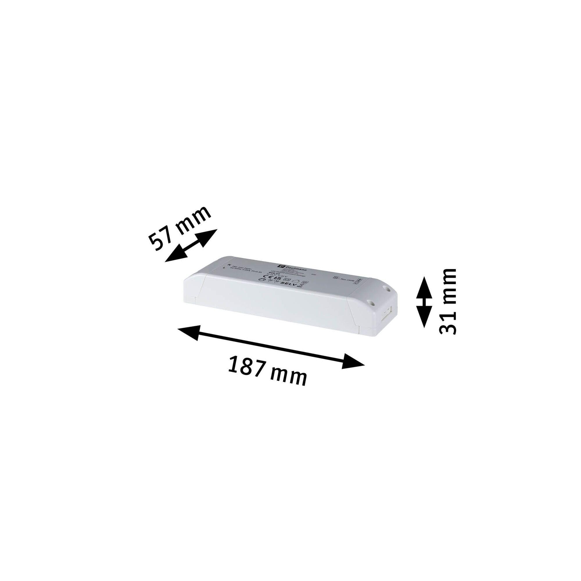 Hvid plastikhus med målene 187x57x31 mm til LED-driver belysningskomponent