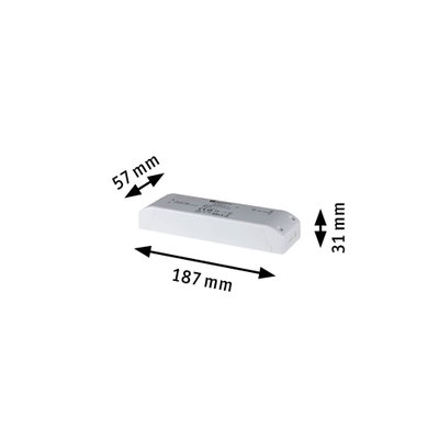 Hvid plastikhus med målene 187x57x31 mm til LED-driver belysningskomponent