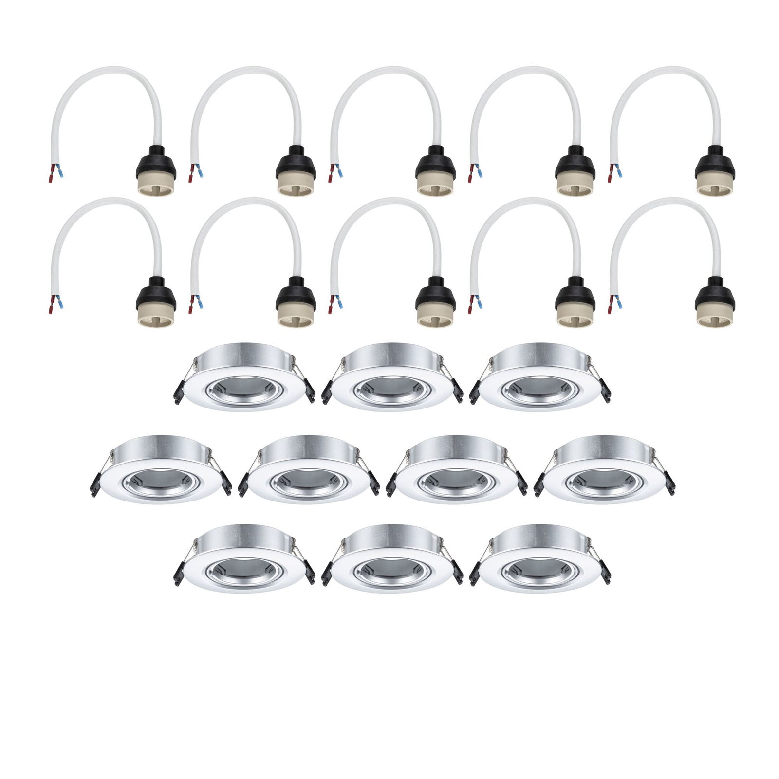 Recessed luminaire 10 pack Swivelling round 90mm 30° GU10 max. 10x10W 230V dimmable Chrome matt