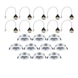 Twelve silver metal recessed spotlights with matching white cable connectors for LED lighting