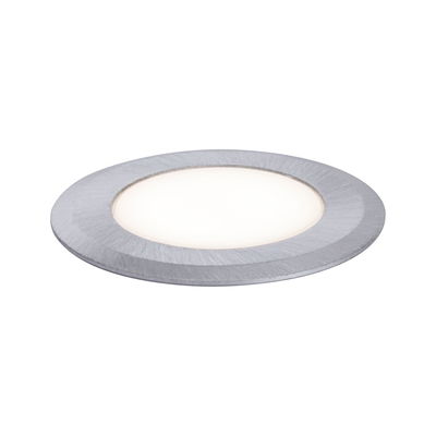 Round LED recessed panel in brushed silver aluminum for energy-efficient room lighting