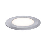Round LED recessed panel in brushed silver aluminum for energy-efficient room lighting