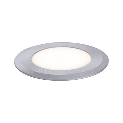 Round LED recessed panel in brushed silver aluminum for energy-efficient room lighting
