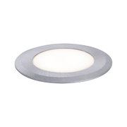 Round LED recessed light in brushed silver aluminium with warm white illumination