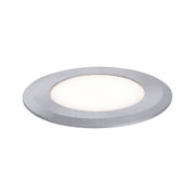 Round LED recessed light in brushed silver aluminium with warm white illumination