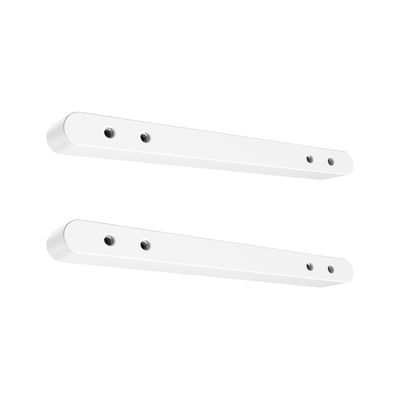 Two white aluminum wall mounts with rounded edges and mounting holes for LED lighting fixtures.