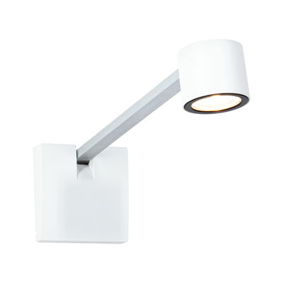 Modern white LED wall spotlight with aluminum arm for focused room lighting