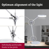 White LED desk lamp with two adjustable joints and chrome accents for flexible lighting and office use