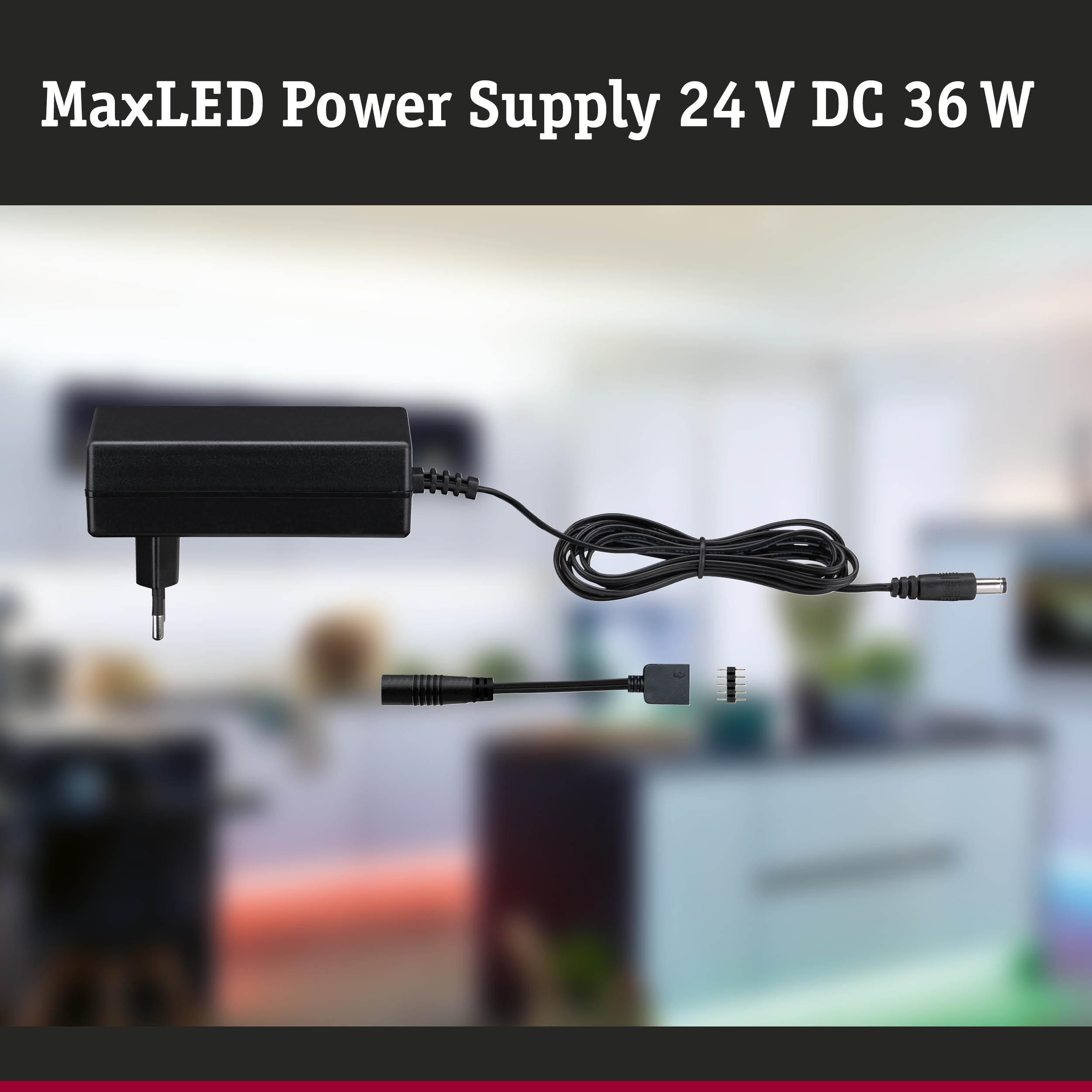MaxLED Netzteil 24 V DC 36 W in Schwarz mit Kabel und Steckverbindung für LED-Beleuchtung