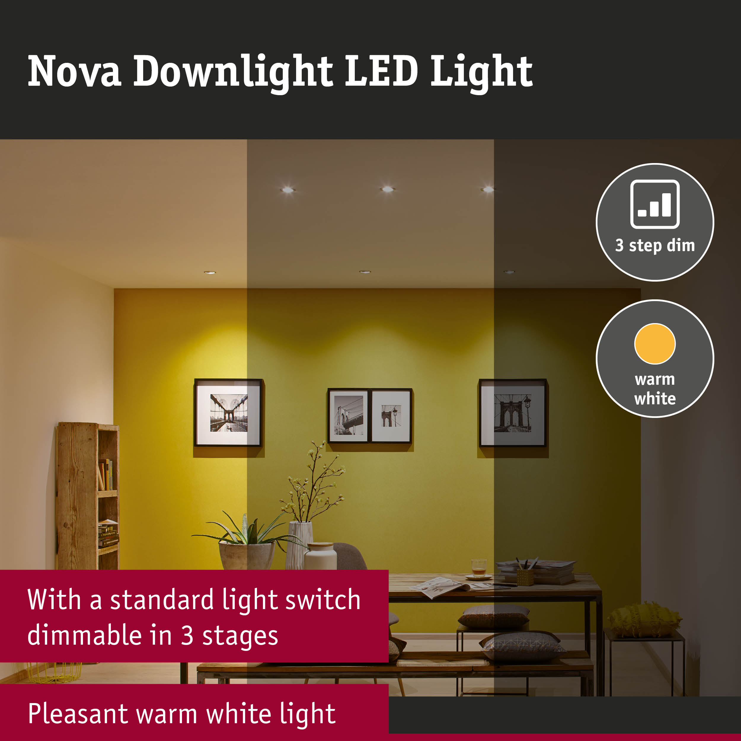 LED Downlight 3-Step-Dim Nova Basic Set Rigid IP44 round 78mm GU10 3x6,5W 3x460lm 230V dimmable 2700K Matt white