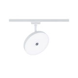 Round white LED spotlight in metal for track systems, modern design for living spaces