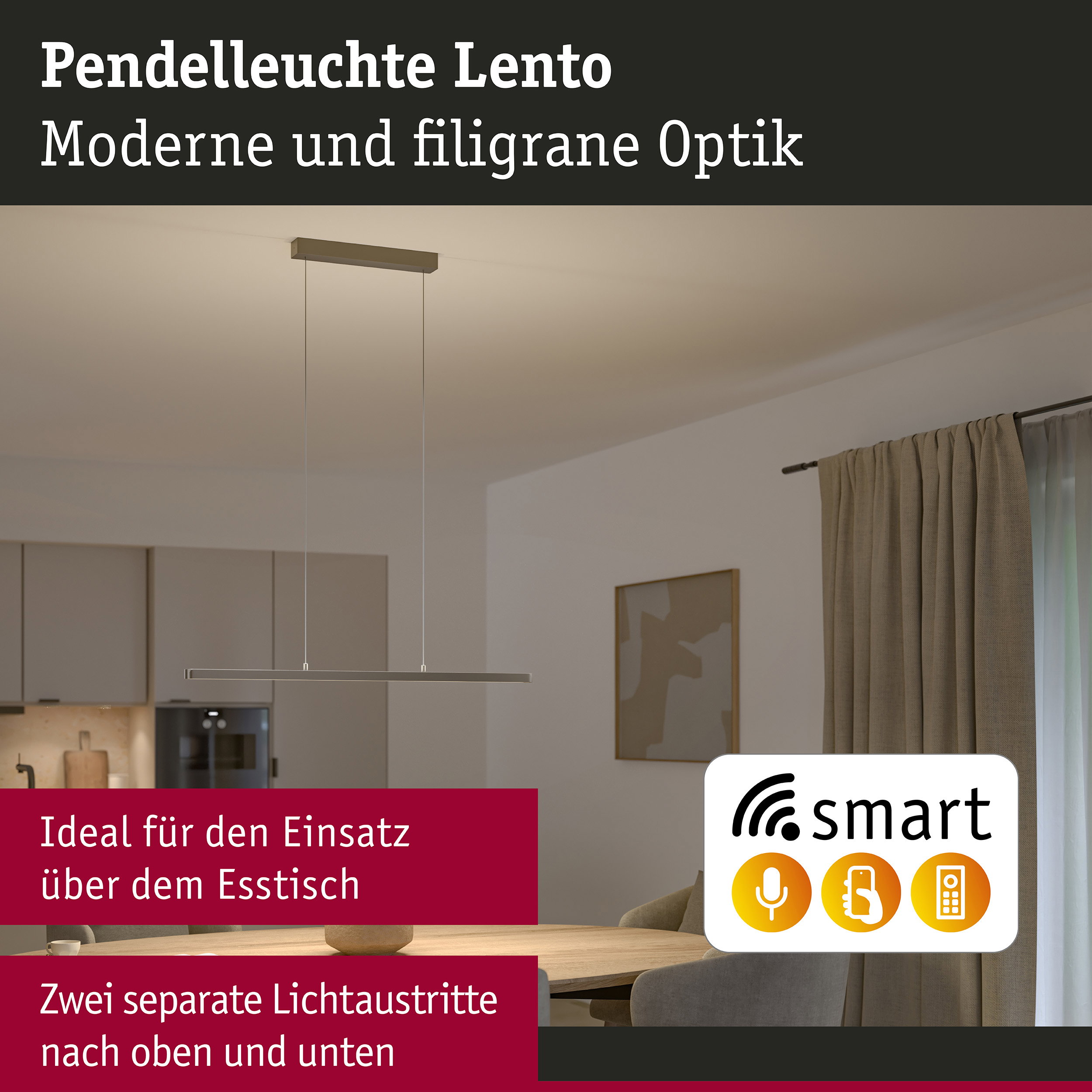 LED Pendelleuchte Smart Home Zigbee 3.0 Lento Tunable White 2035lm 26,4W Titanium