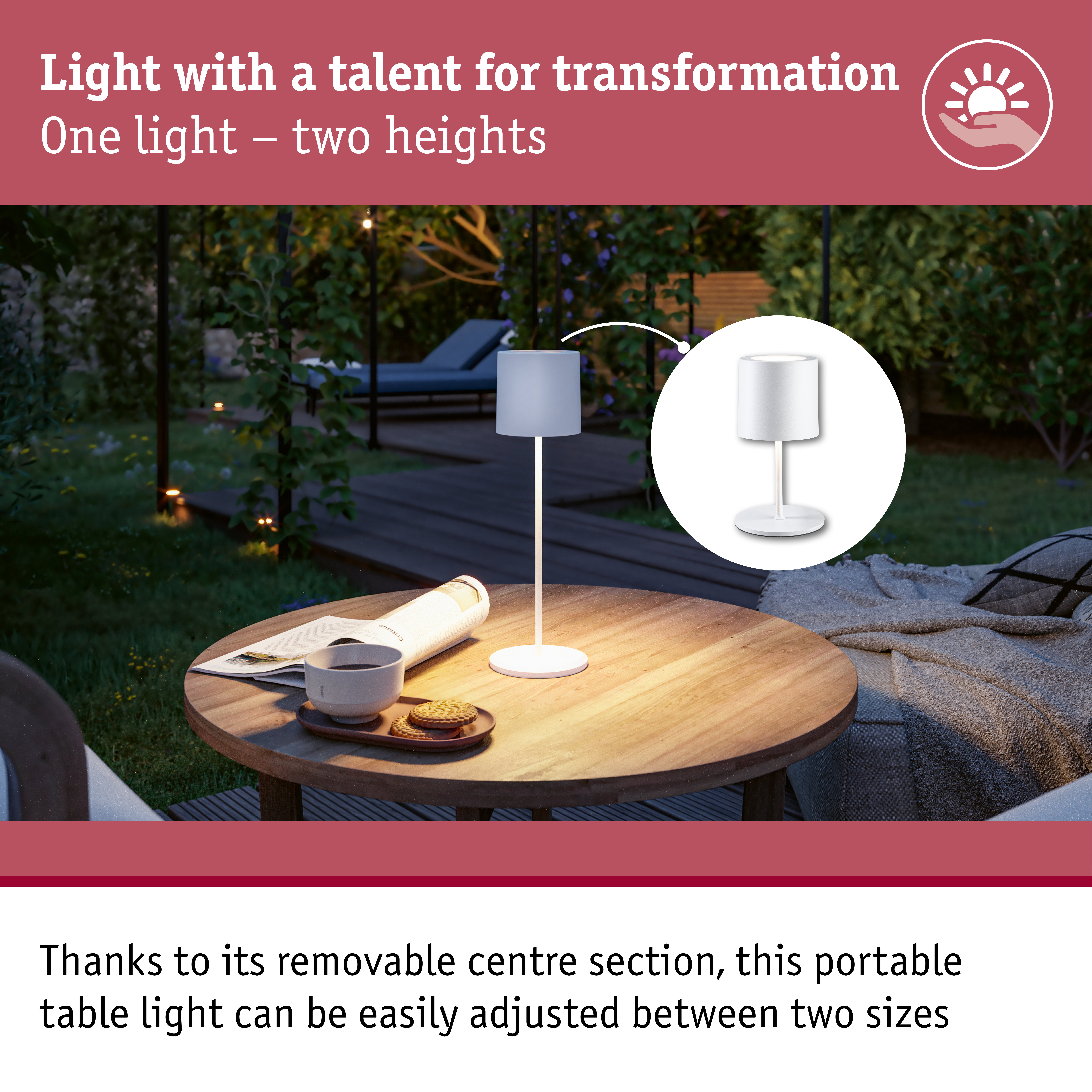 Battery-Powered Light Tuni IP44 dimmable 2700K Matt white