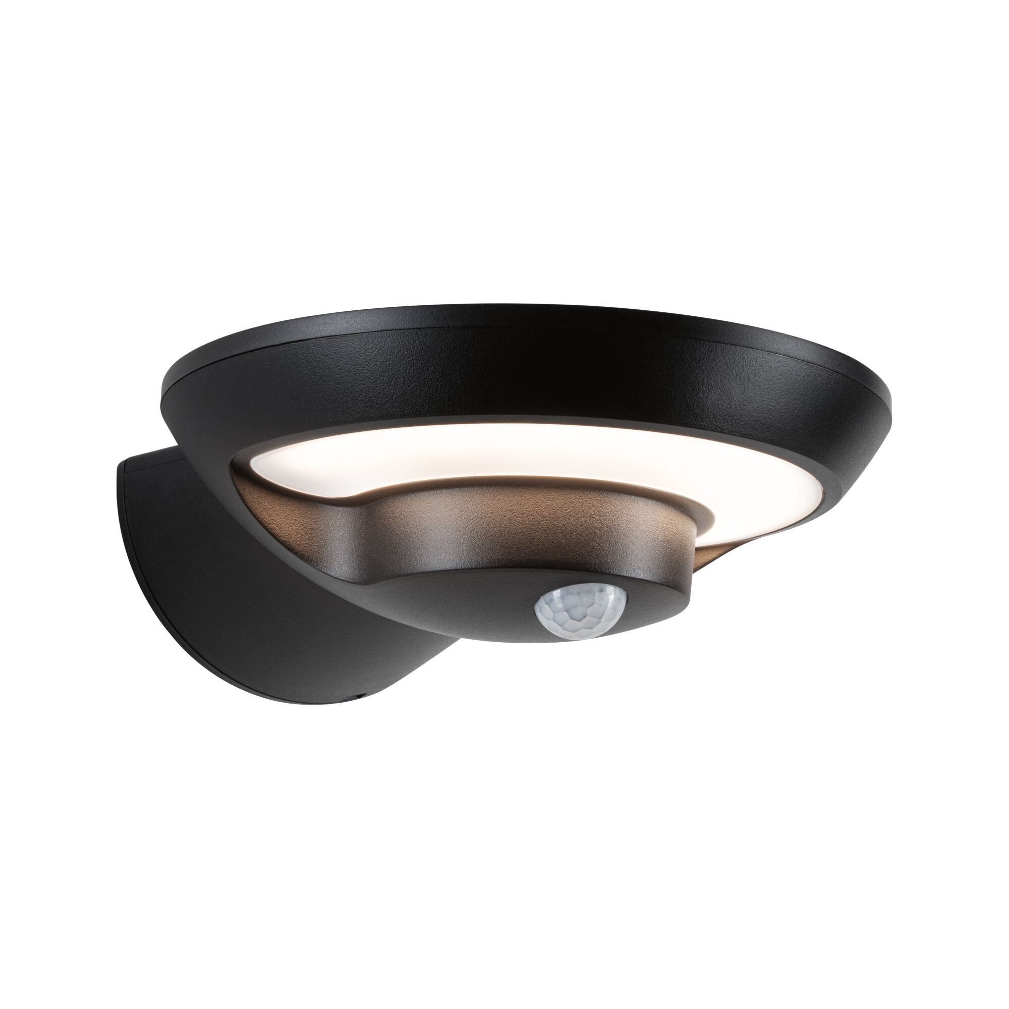 Solar Udendørs LED-vægarmatur Bordola Twilight-styret bevægelsessensor (IR) IP44 180x211mm 3000K 3,5W 220lm 3,7V Koksgrå Plast Sort metal LED-væglampe med bevægelsessensor og varmt hvidt lys til udendørs brug