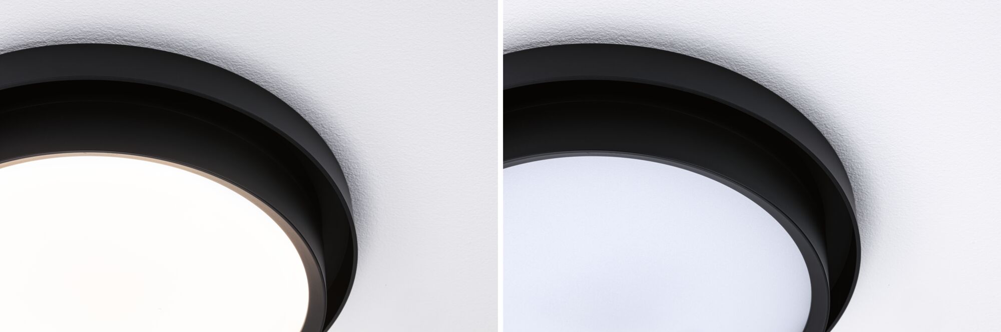 Black round LED ceiling light with white diffuser for modern room lighting
