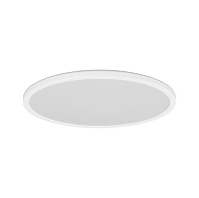 Round white LED ceiling panel made of plastic for energy-efficient room lighting