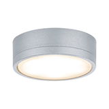 Round ceiling light in silver aluminum with warm white LED for modern indoor lighting