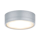 Rund loftlampe i sølvfarvet aluminium med varmt hvidt LED-lys til moderne indendørs belysning