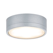 Runde Deckenleuchte aus silbernem Aluminium mit warmweißem LED-Licht für moderne Innenräume