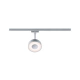 Modern round silver LED spotlight with white light for track lighting systems