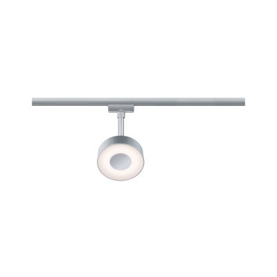 Moderner runder LED-Spot in Silber mit weißem Licht für Schienensystembeleuchtung