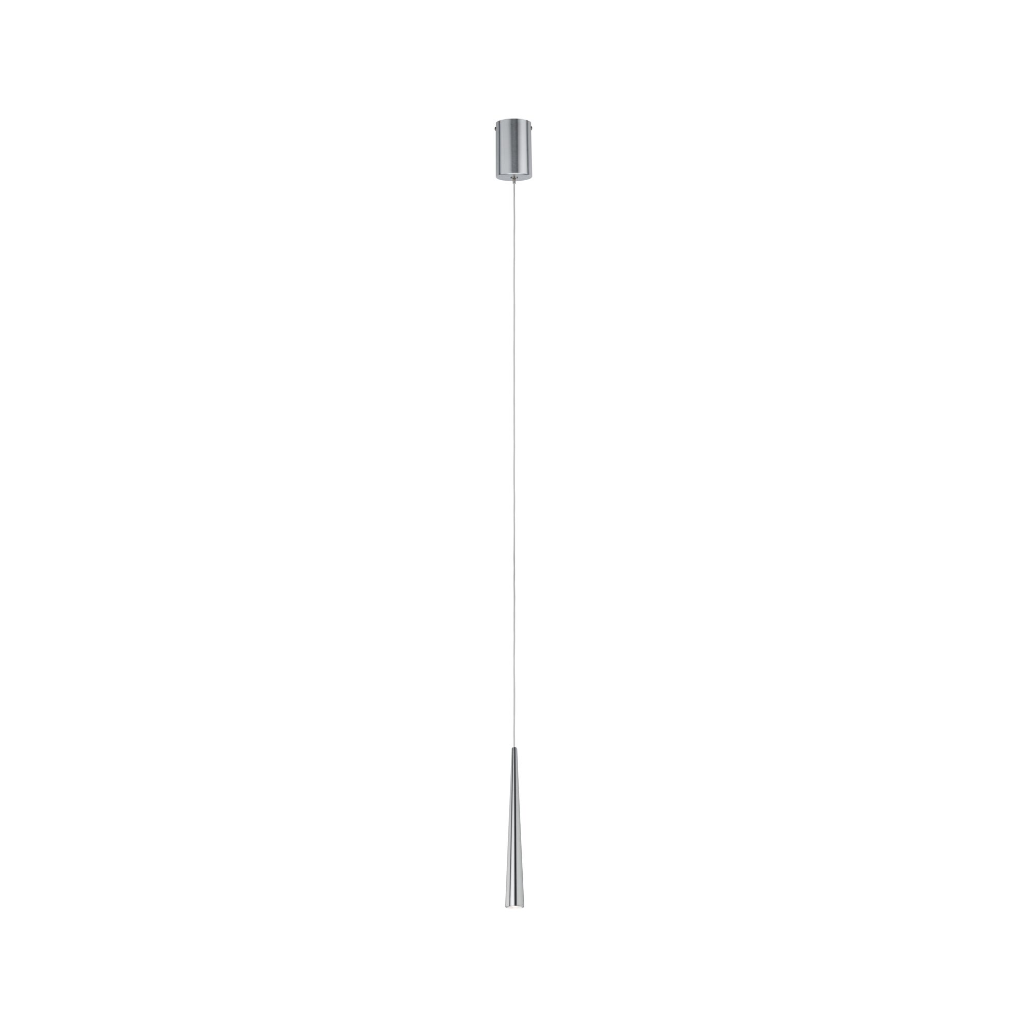 Schlanke Pendelleuchte aus gebürstetem Aluminium in Silber mit langem Kabel für moderne Innenräume