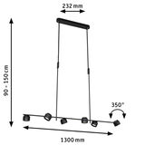 Suspension LED noire avec six spots réglables de 130 cm pour un éclairage intérieur moderne