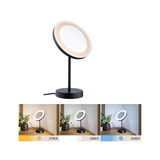 Black LED table mirror with adjustable lighting in 2700K, 4000K, and 6500K for versatile light settings