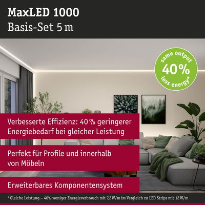 MaxLED 1000 LED-Lichtband 5 m mit 40% weniger Energieverbrauch für Möbel und Profile