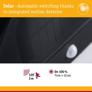 Close-up of black solar panel with integrated motion detector for automatic light switching