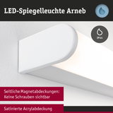 Weiße LED-Spiegelleuchte Arneb mit satinierter Acrylabdeckung und IP44 Schutz für Badezimmer