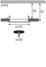 Technische Zeichnung eines Einbaustrahler mit 170 mm Durchmesser und 35 mm Einbautiefe