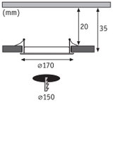 Schéma technique d'un spot encastré de 170 mm de diamètre et 35 mm de profondeur d'installation