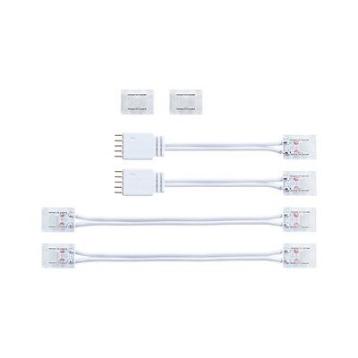 White LED connector cable set with transparent plugs for flexible lighting setups