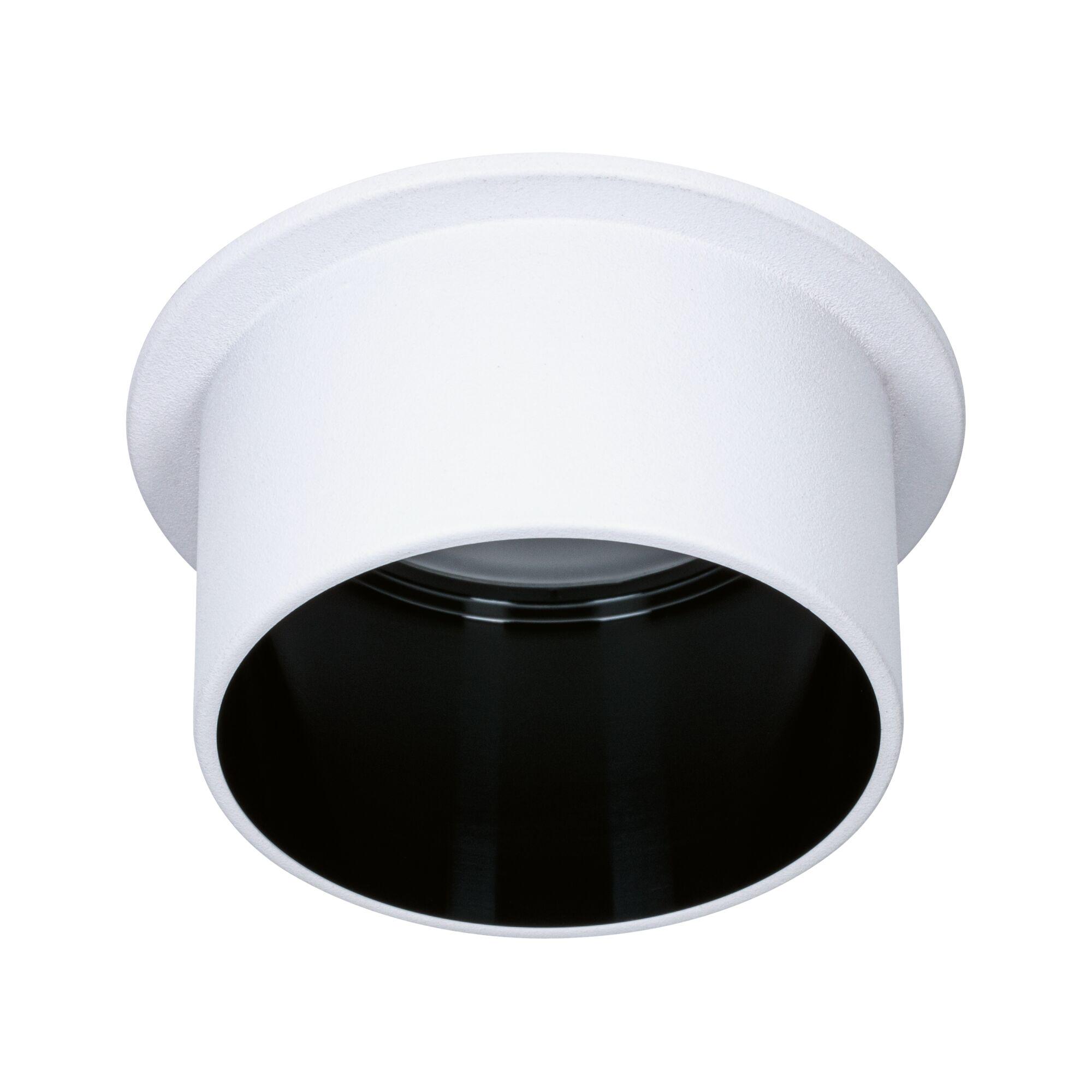 White metal recessed spotlight with black inner ring for modern LED ceiling lighting