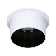 Weißer Einbaustrahler aus Metall mit schwarzem Innenring für moderne LED-Deckenbeleuchtung