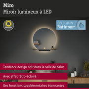 Miro miroir rond LED pour salle de bains avec cadre noir et rétroéclairage, design moderne et élégant
