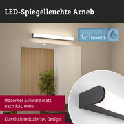 LED-Spiegelleuchte Arneb in mattem Schwarz RAL 9004 mit klassisch reduziertem Design für Badezimmer