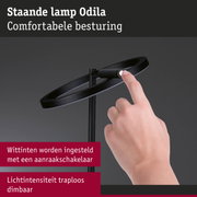 Zwarte staande lamp Odila met aanraakschakelaar en traploos dimbare lichtintensiteit