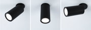 Trois spots LED de plafond noirs en métal présentés sous différents angles pour un éclairage moderne