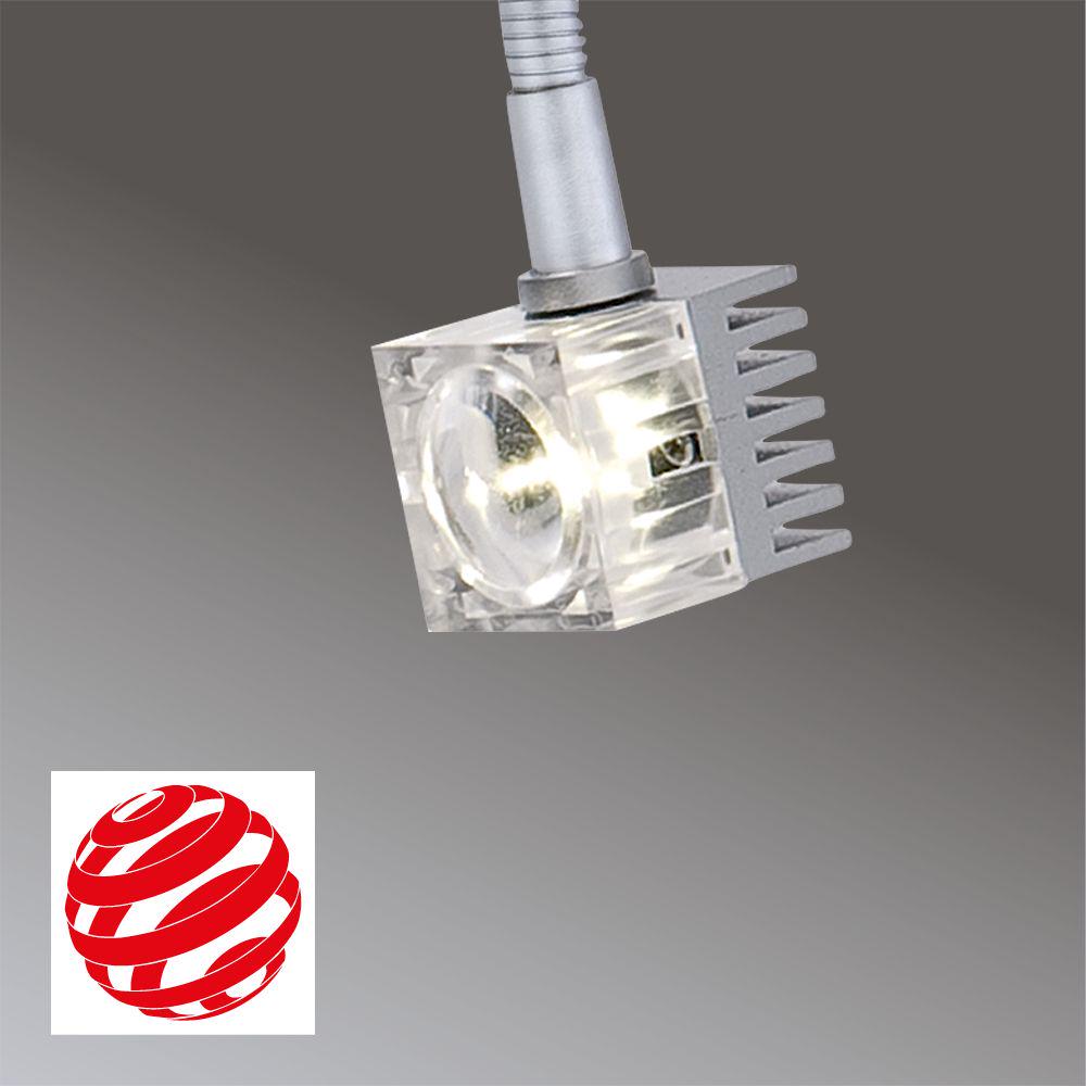 Projecteur LED compact avec boîtier transparent et dissipateur thermique argenté pour éclairage d'accent